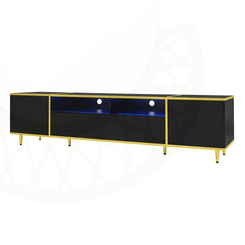 Altın Detaylı Siyah Endüstriyel Ahşap TV Ünitesi 180x40x45 cm - 79330