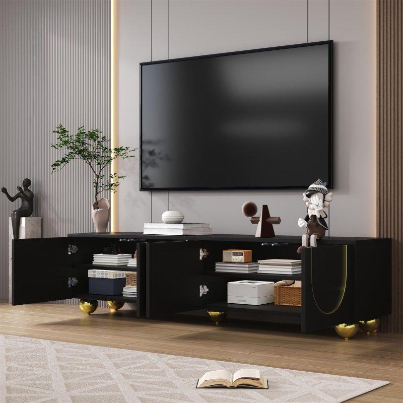 Altın Detaylı Siyah Endüstriyel TV Ünitesi 170 cm