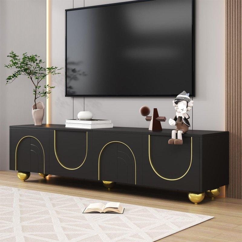 Altın Detaylı Siyah Endüstriyel TV Ünitesi 170 cm