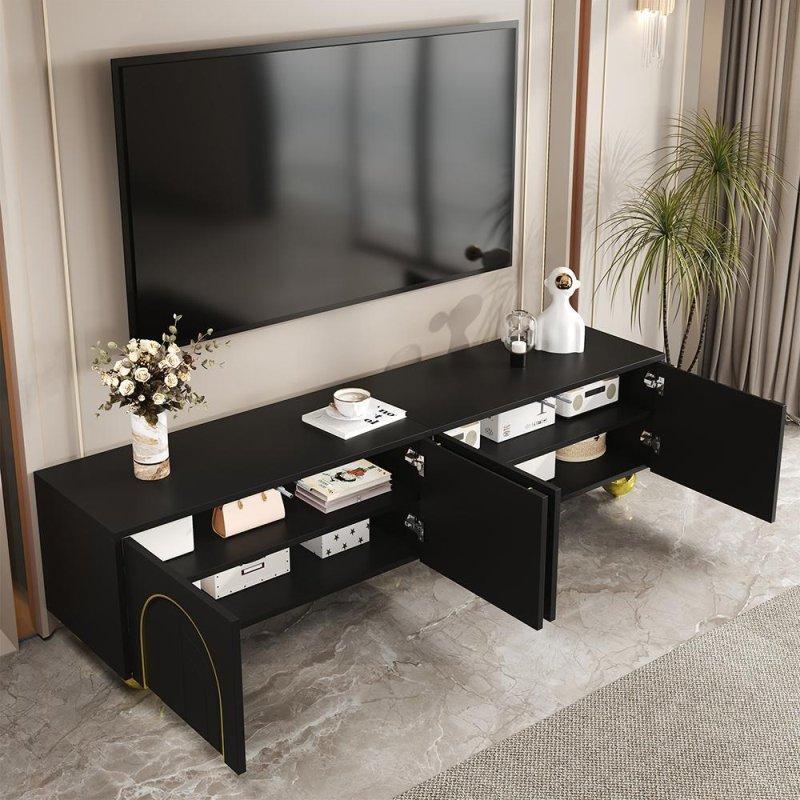 Altın Detaylı Siyah Modern TV Sehpası 170 cm