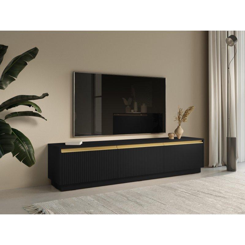 Altın Detaylı Siyah Modern TV Sehpası 181 cm