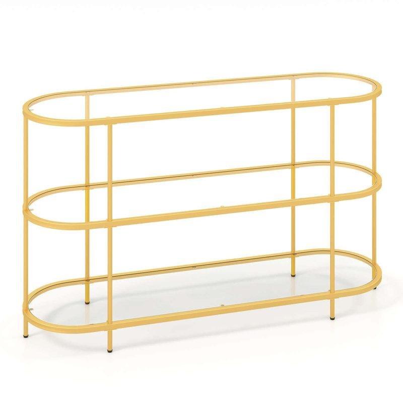 Altın Rengi Metal Çerçeveli Üç Katlı Cam TV Ünitesi 140x41x83 cm - 79411