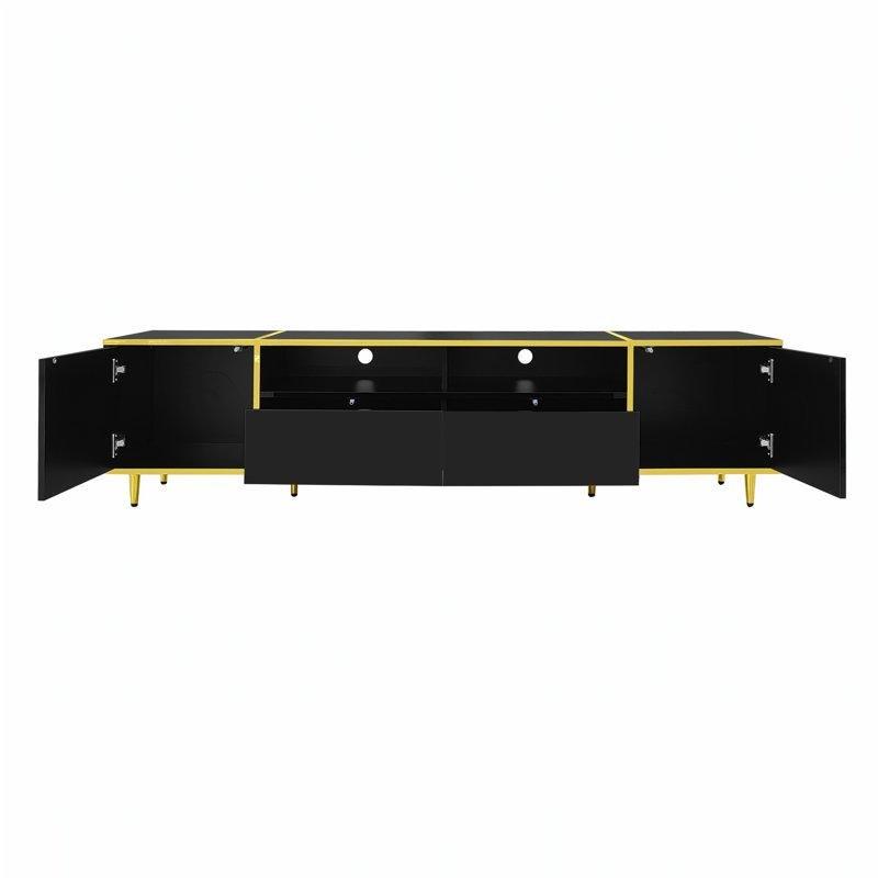 Altın Şeritli Modern TV Ünitesi 180 cm Siyah Metalik - 79414