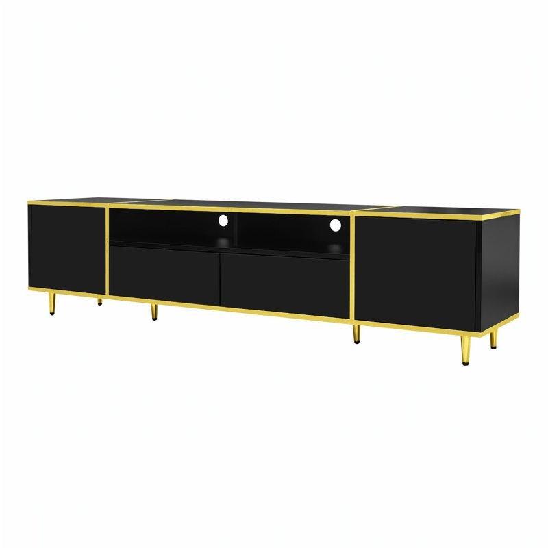 Altın Şeritli Modern TV Ünitesi 180 cm Siyah Metalik - 79414