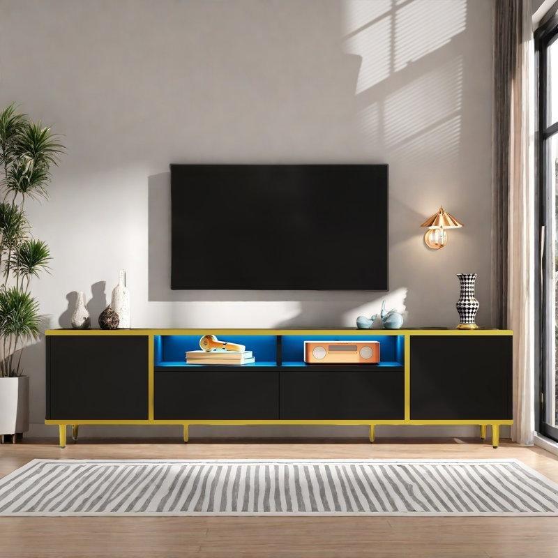 Altın Şeritli Siyah TV Ünitesi 180x40x45 cm - 79393