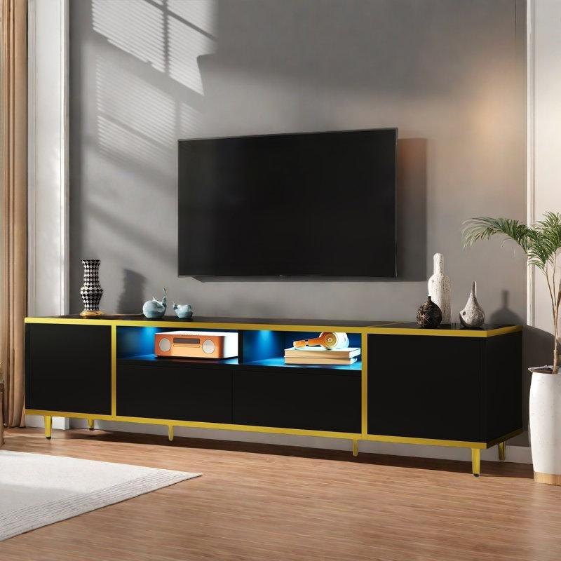 Altın Şeritli Siyah TV Ünitesi 180x40x45 cm - 79393