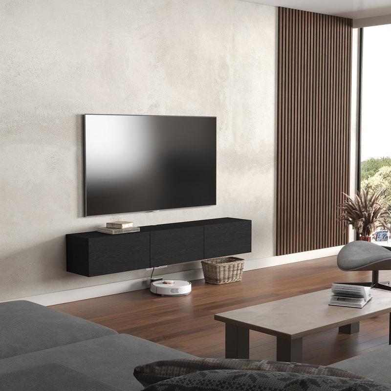 Antrasit Duvar Montajlı TV Ünitesi 180 cm Geniş Saklama Dolaplı