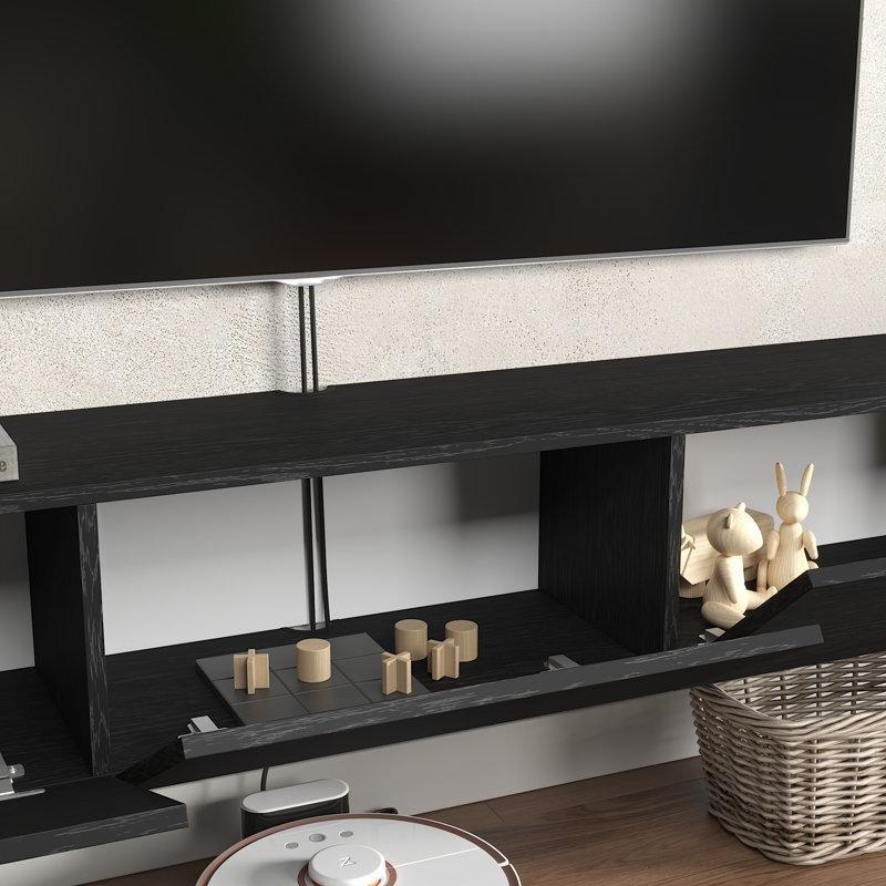 Antrasit Duvar Montajlı TV Ünitesi 180 cm Geniş Saklama Dolaplı