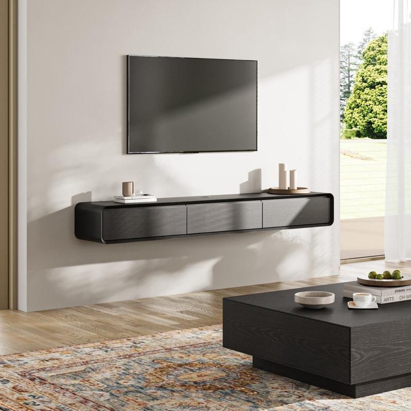 Antrasit Duvar Montajlı TV Ünitesi 240 cm Ceviz Kaplı 4 Çekmeceli