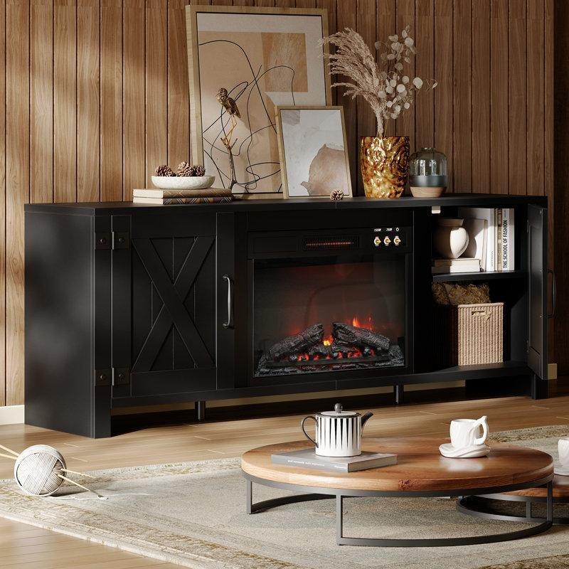 Antrasit Gri Endüstriyel Ahşap Şömineli 160 cm TV Ünitesi