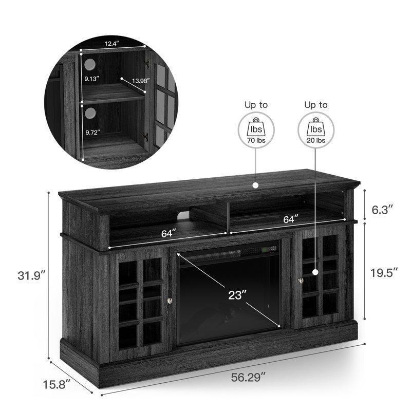 Antrasit Gri Endüstriyel Ahşap Şömineli TV Ünitesi 70 İnç Ekran Uyumlu