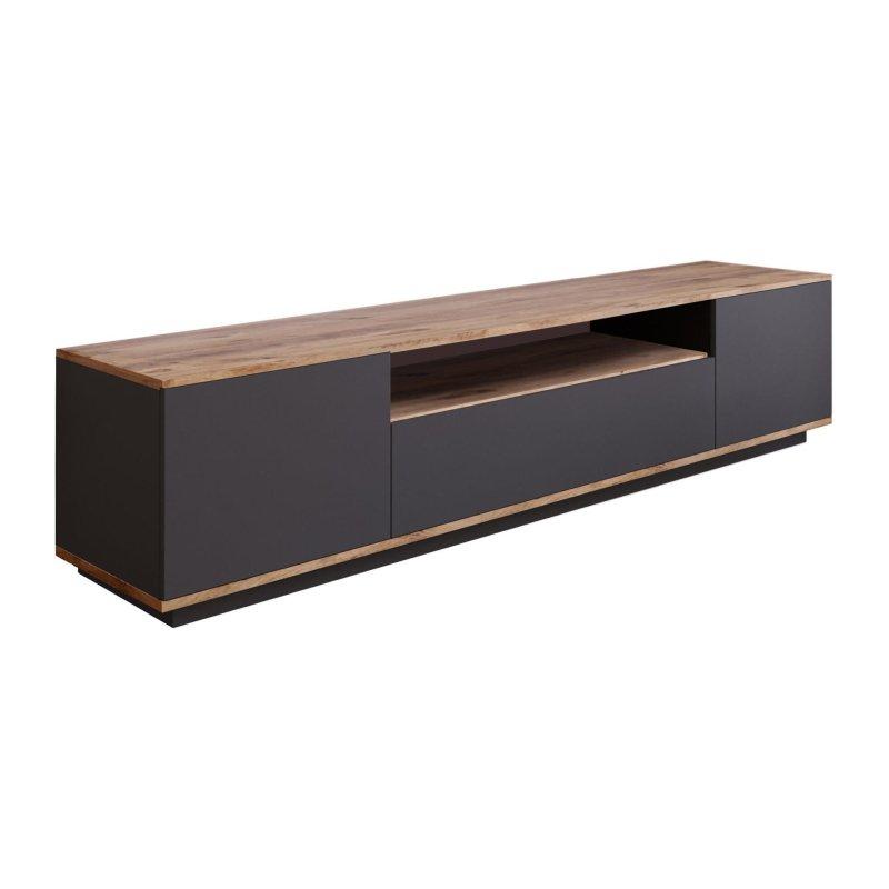 Antrasit Gri ve Ahşap Desenli Modern TV Sehpası 180 cm