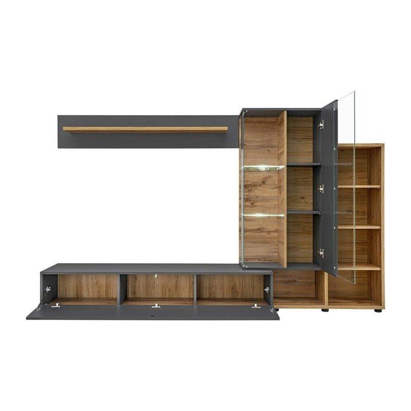 Antrasit Gri ve Meşe Ahşap Modern TV Ünitesi 240 cm