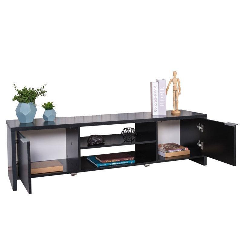 Antrasit Renk Endüstriyel Ahşap TV Ünitesi 145 cm Genişlik Açık Raflı Kapaklı Depolama
