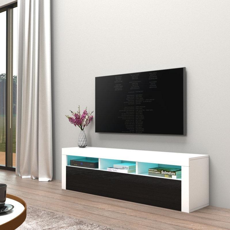 Antrasit Tv Ünitesi 160 cm Parlak Kapaklı Led Işıklı Duvar Montajlı Stand