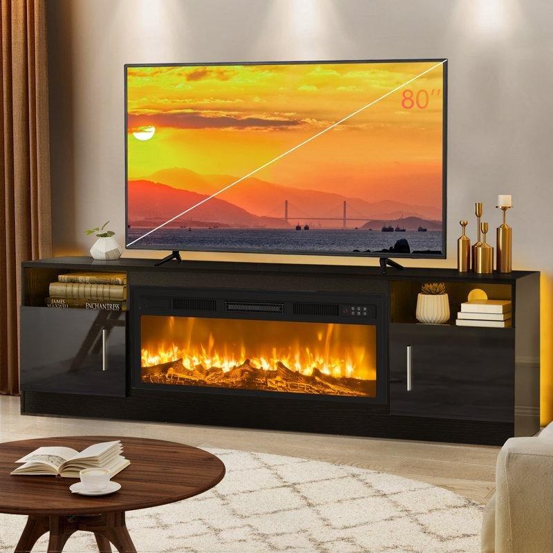 Antrasit TV Ünitesi 178 cm Entegre Led Şömineli Depolama Ünitesi