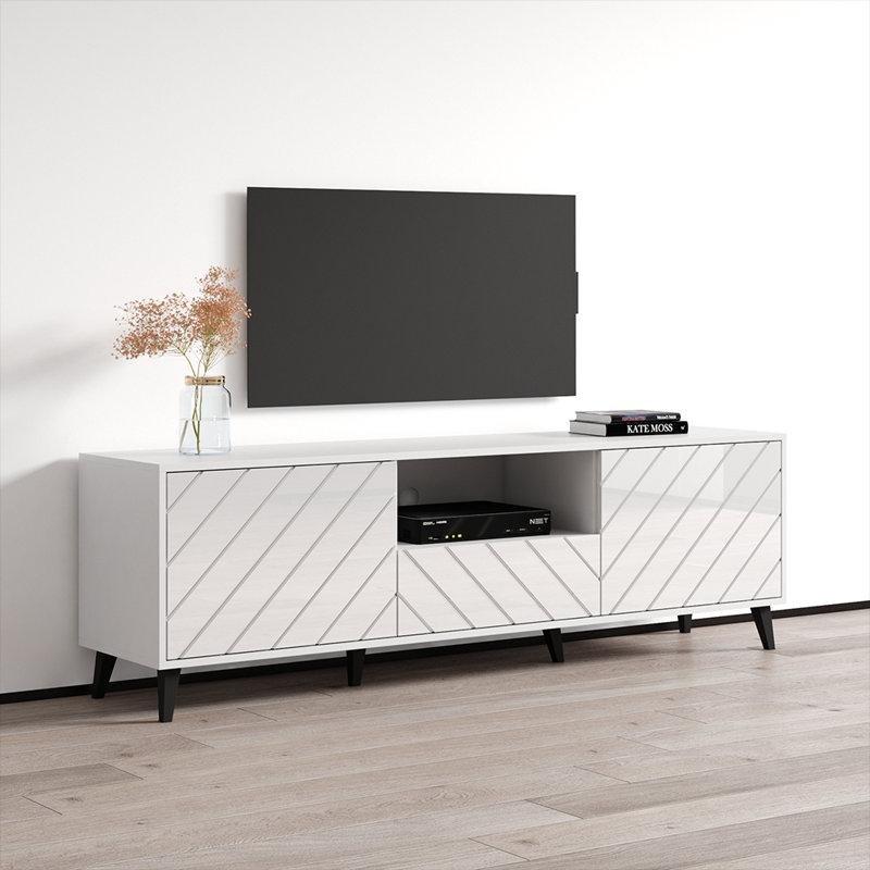 Antrasit TV Ünitesi 180x40x56 cm Parlak Beyaz Ön Panel