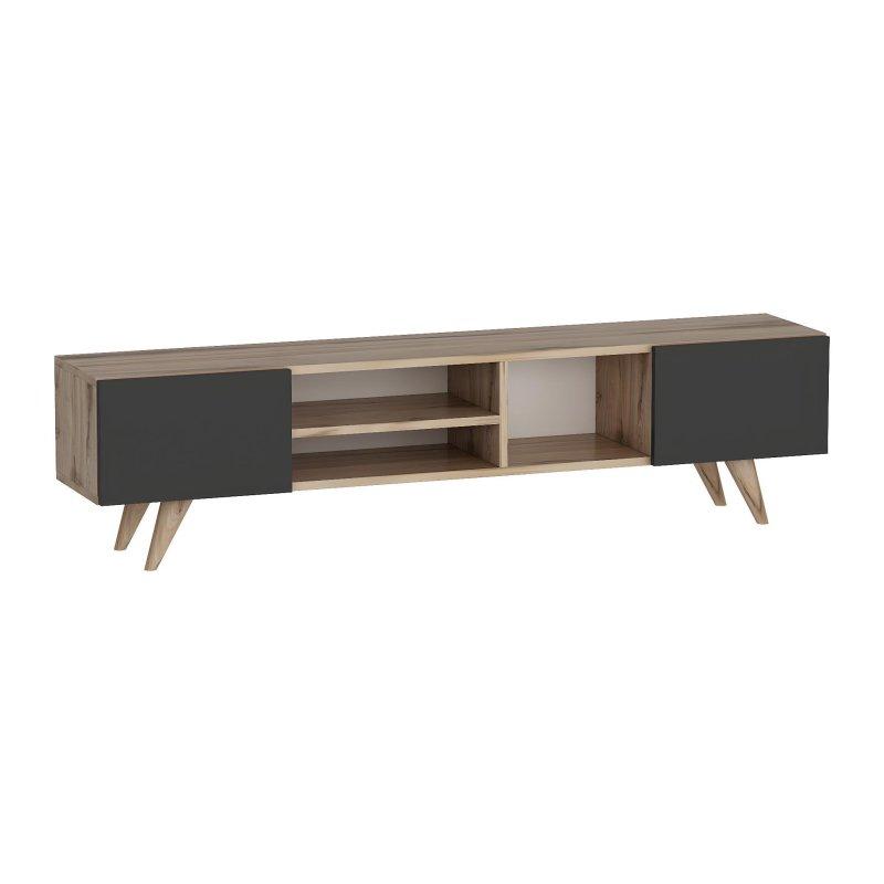 Antrasit ve Doğal Ahşap Modern TV Sehpası 160 cm