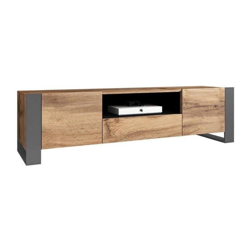 Antrasit ve Meşe Desenli Endüstriyel TV Ünitesi 180 cm