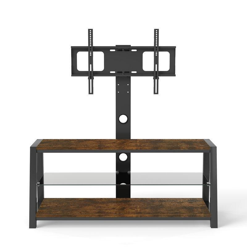 Ayarlanabilir Yükseklikli Siyah Temperli Cam Raflı Kahverengi Mini TV Ünitesi - 80188