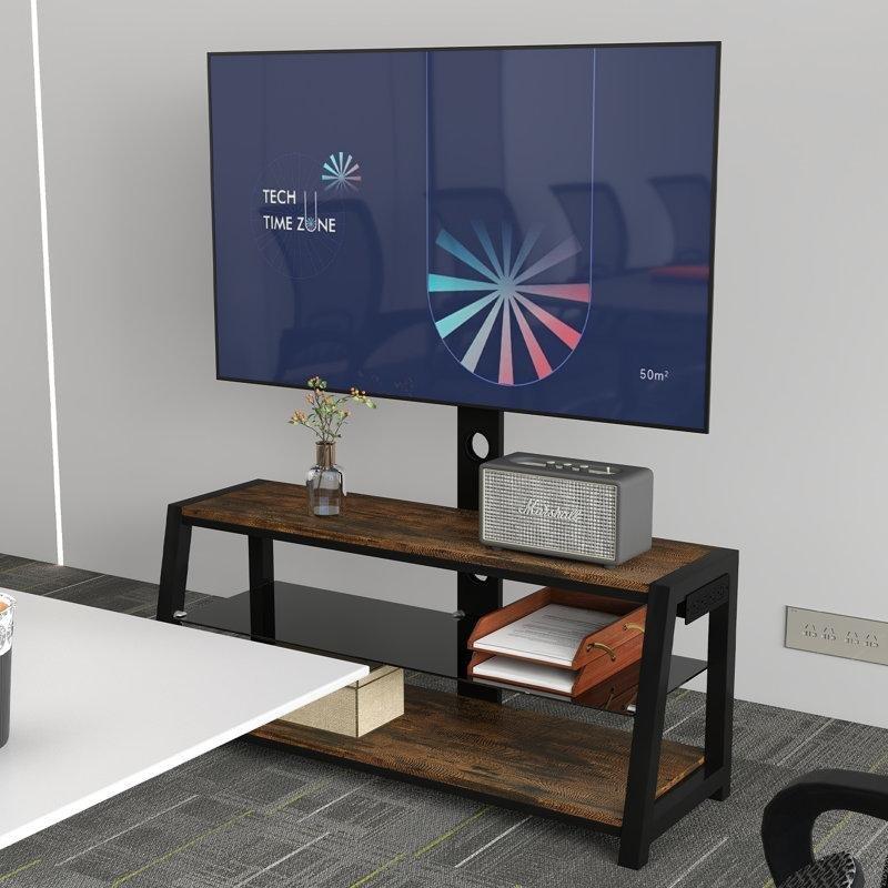 Ayarlanabilir Yükseklikli Siyah Temperli Cam Raflı Kahverengi Mini TV Ünitesi - 80188