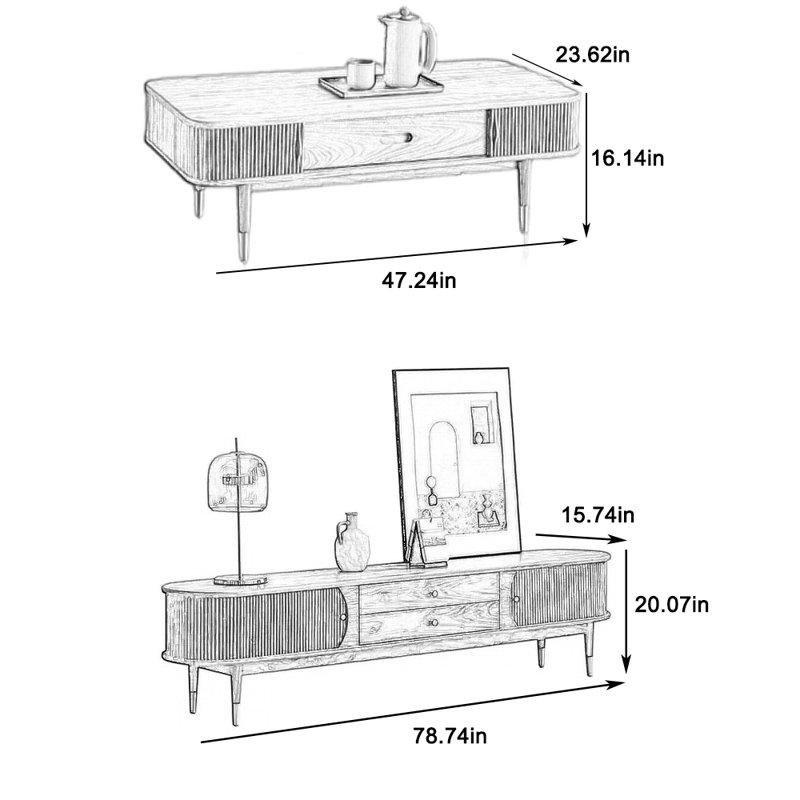Bakır Ayaklı Ahşap TV Ünitesi ve Orta Sehpa Takımı 120x40 cm - 79810