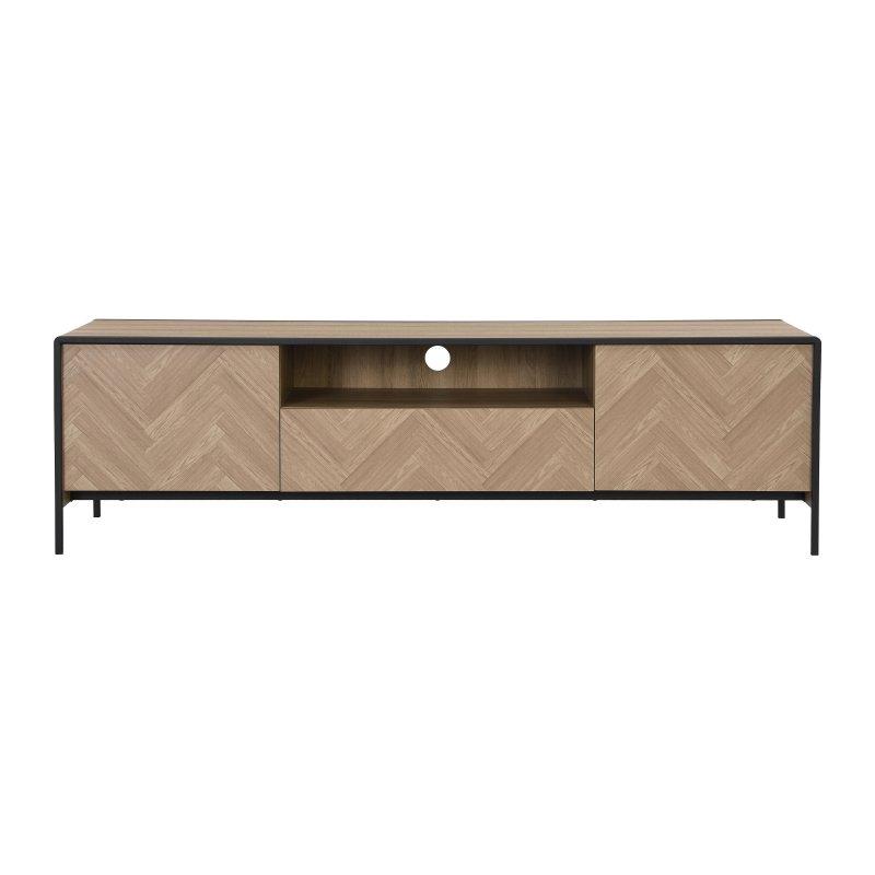 Balıksırtı Desenli Açık Meşe ve Siyah TV Ünitesi 180 cm