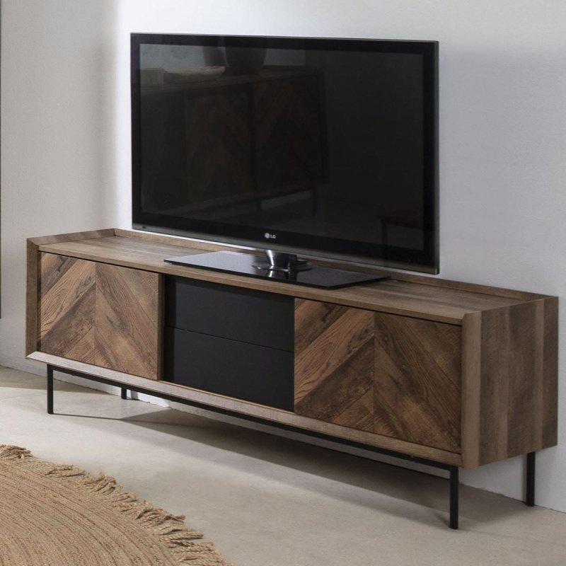 Balıksırtı Desenli Meşe Ahşap TV Sehpası 147 cm