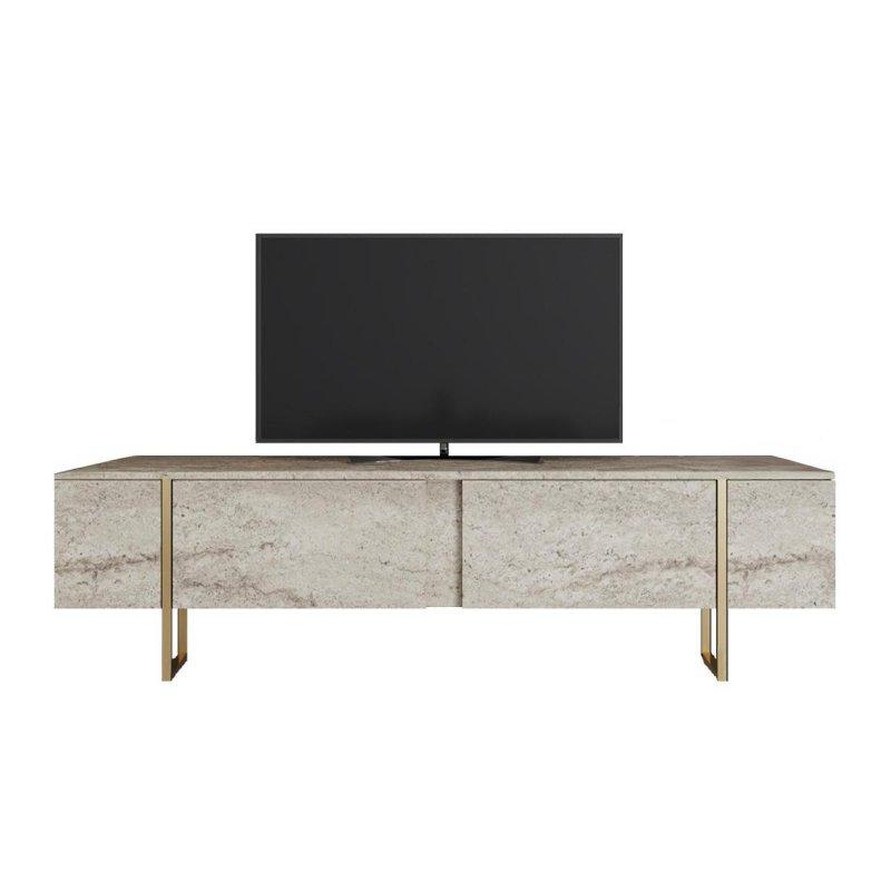 Bej ve Altın Desenli Modern TV Sehpası 180 cm