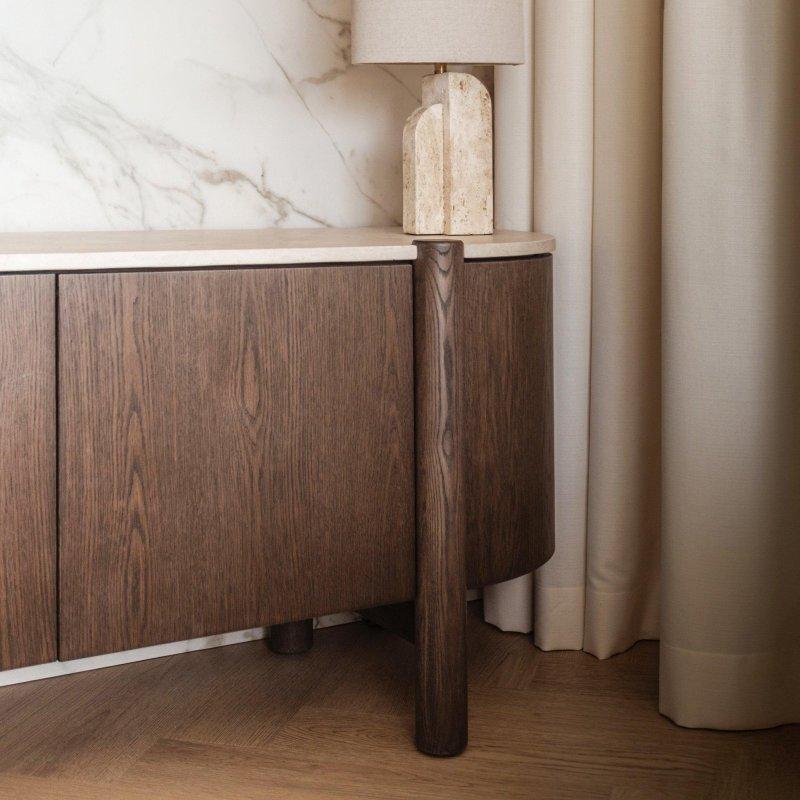 Beş Kapılı Mermerli Tv Ünitesi Koyu Kahve ve Krem 221x68 cm - 79021