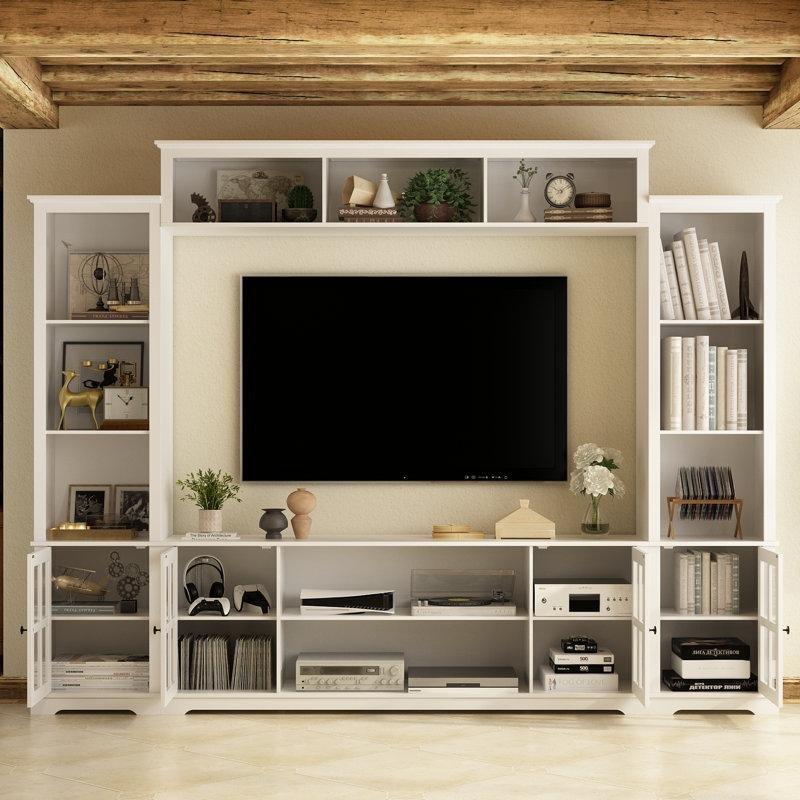 Beyaz Ahşap Camlı Kitaplıklı 65 cm TV Ünitesi
