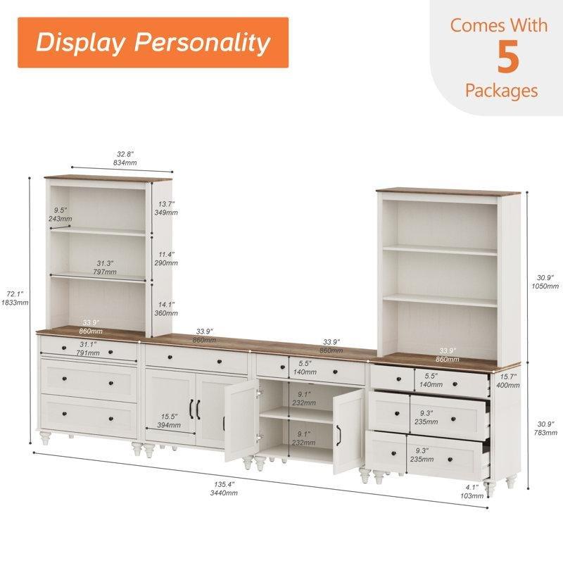 Beyaz Ahşap Çift Kitaplıklı 135 cm Genişliğinde Tv Ünitesi