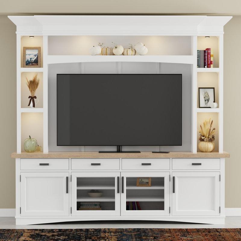 Beyaz Ahşap Kitaplıklı 95 cm TV Ünitesi - Tasarım 18