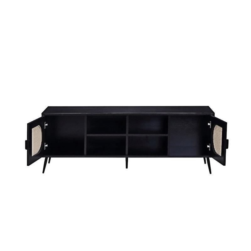 Beyaz Ahşap ve Metal Ayaklı Elektrikli Şömineli TV Ünitesi 152x41x152 cm