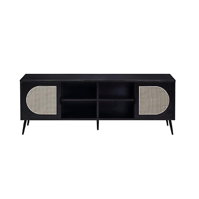 Beyaz Ahşap ve Metal Ayaklı Elektrikli Şömineli TV Ünitesi 152x41x152 cm