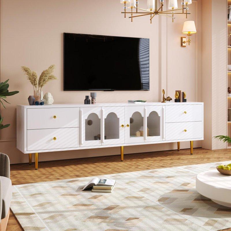Beyaz Altın Detaylı Geniş TV Sehpası 170 cm