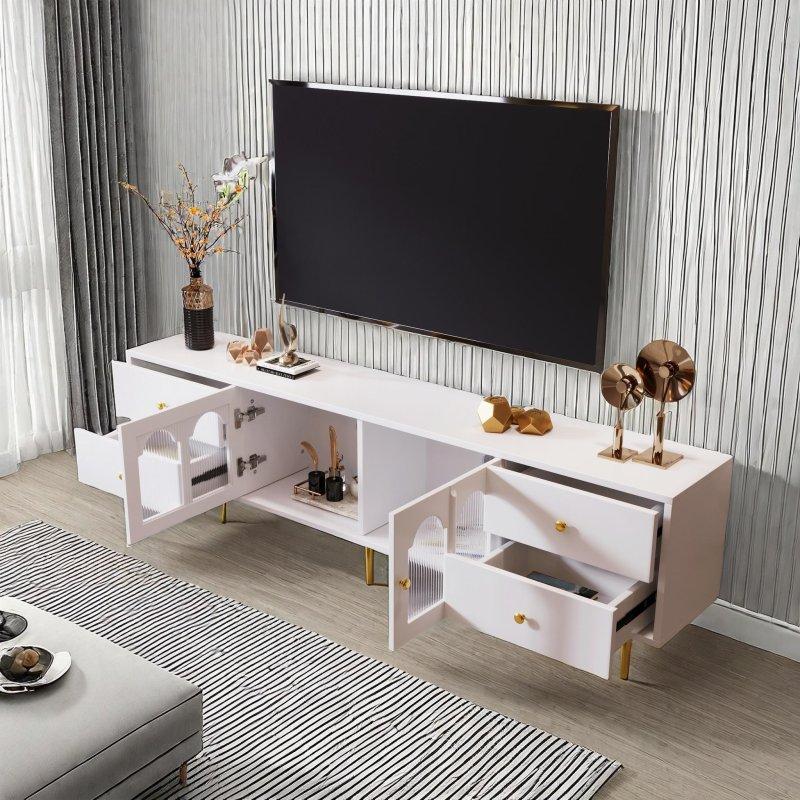 Beyaz Altın Detaylı Geniş TV Sehpası 170 cm