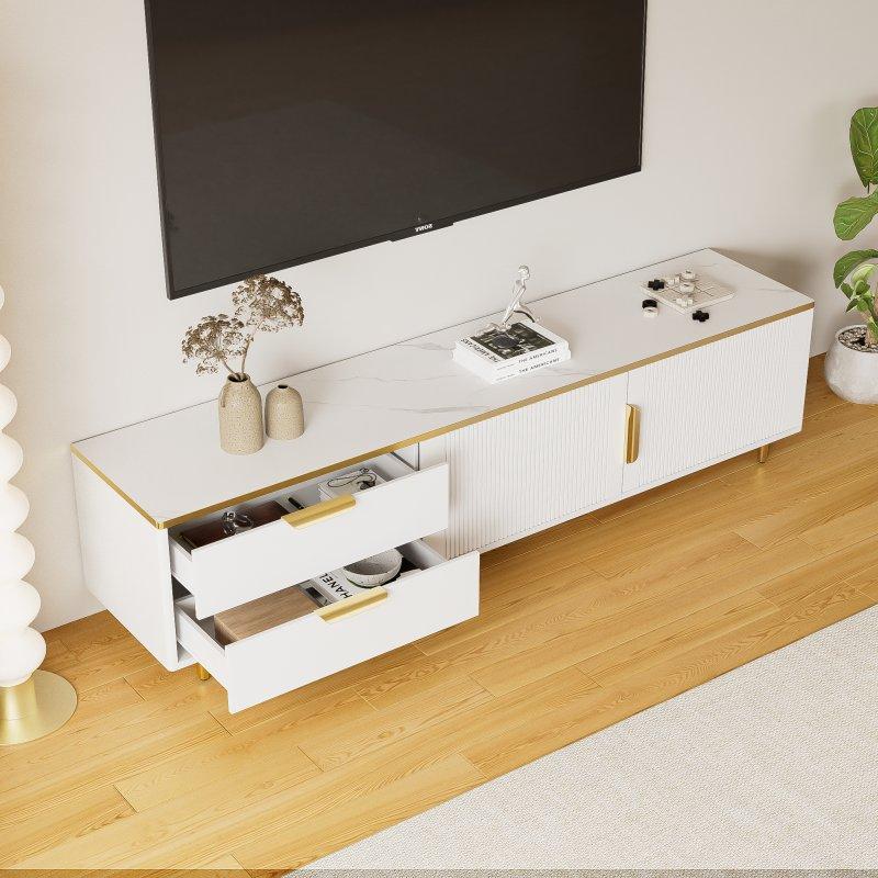 Beyaz Altın Detaylı Modern TV Ünitesi 175 cm