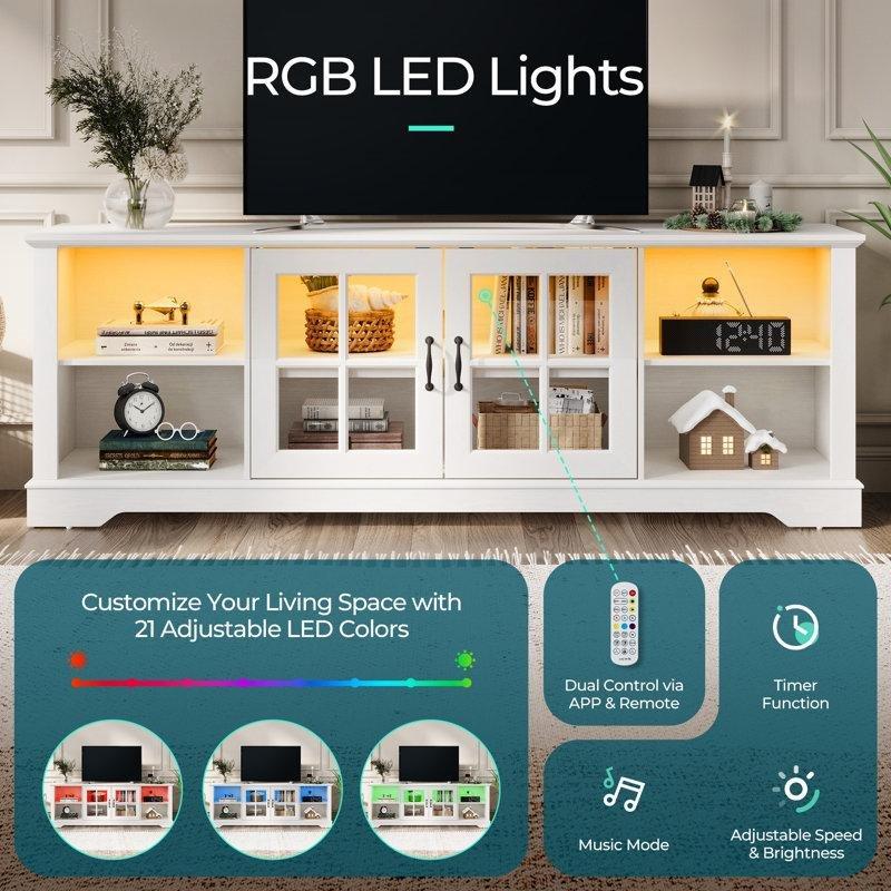 Beyaz Cam Kapılı Modern Dolaplı TV Ünitesi 173x40x60 cm LED Işıklı - 78724