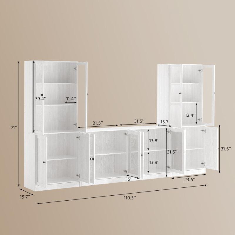 Beyaz Camlı Geniş Kitaplıklı TV Ünitesi 110 cm