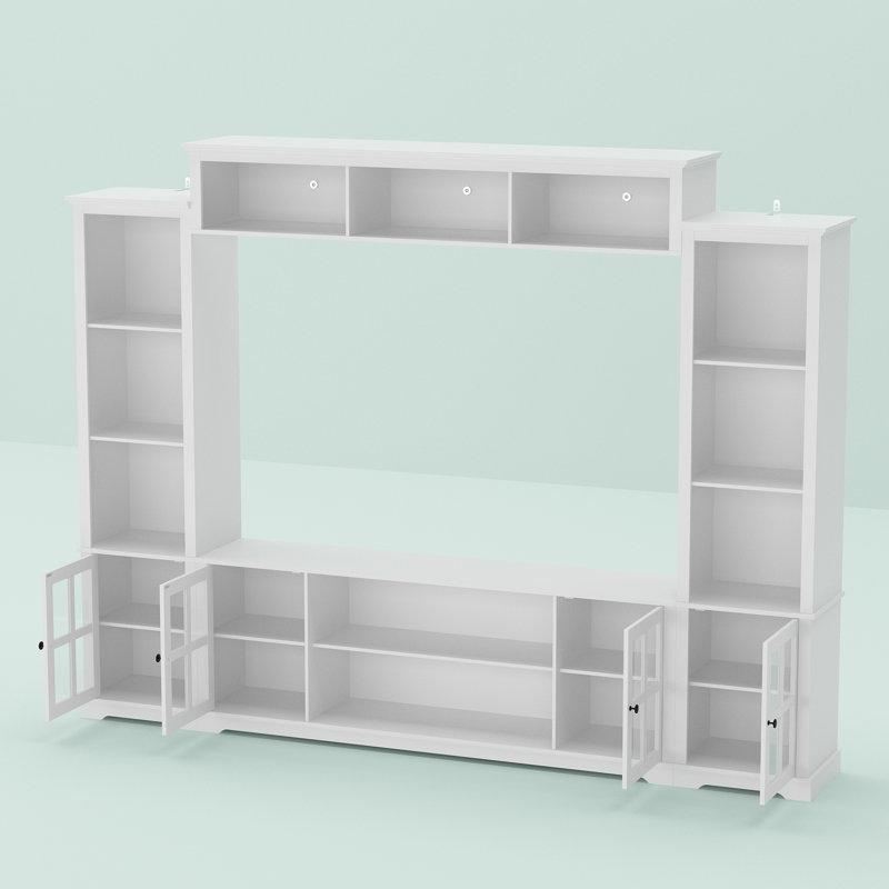 Beyaz Camlı Kitaplıklı 200 cm TV Ünitesi