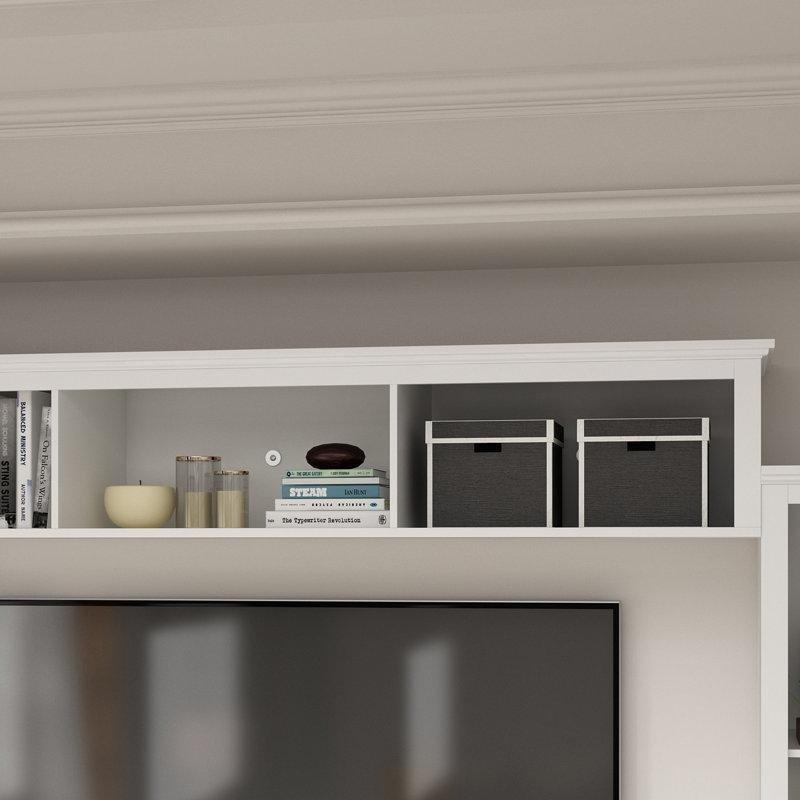 Beyaz Camlı Kitaplıklı 200 cm TV Ünitesi