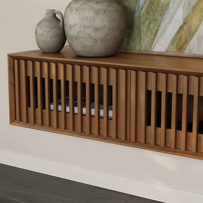 Beyaz Ceviz Kaplamalı Endüstriyel Ahşap Duvara Monte TV Ünitesi 200x40x28 cm - 78370