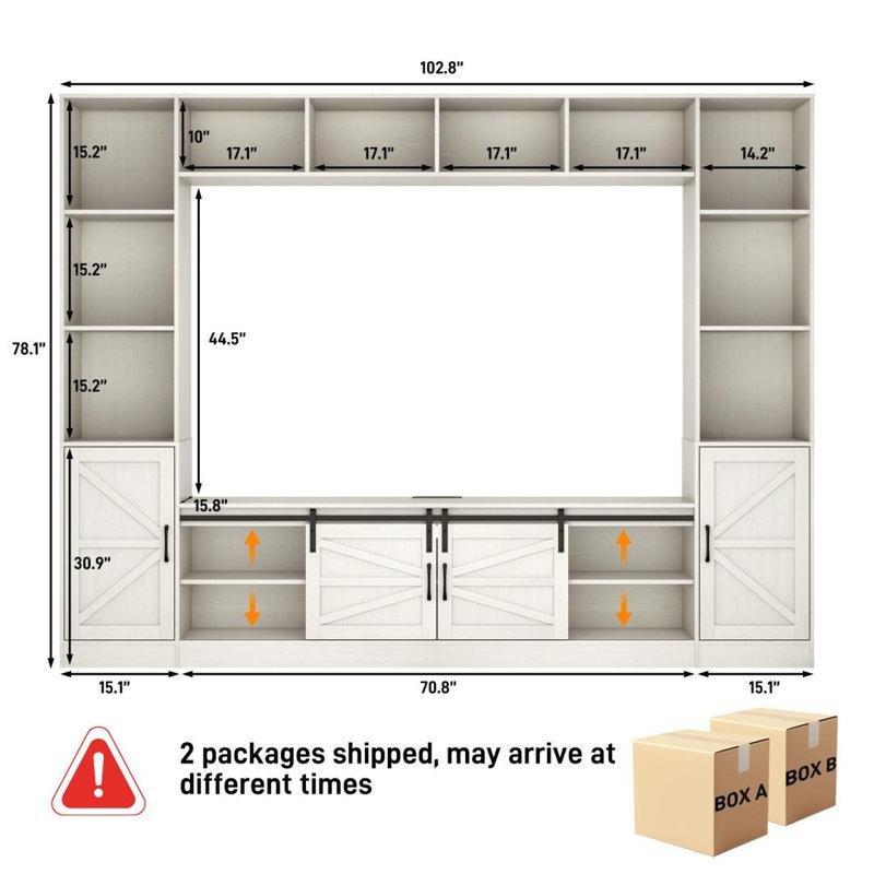 Beyaz Çiftlik Tarzı Kitaplıklı 200 cm TV Ünitesi