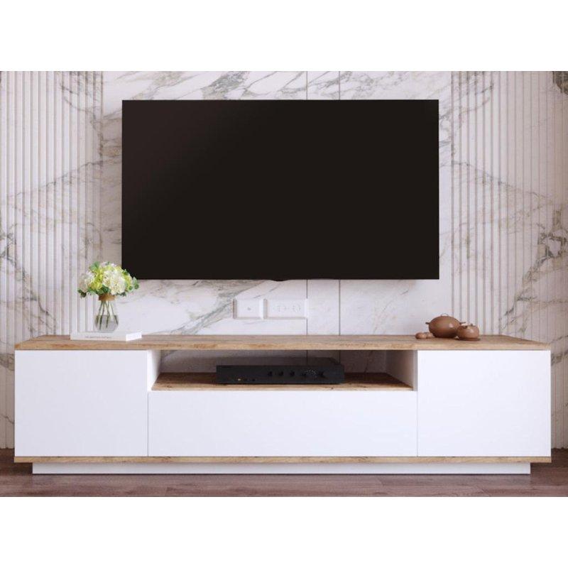 Beyaz Doğal Ahşap Detaylı 180 cm TV Sehpası