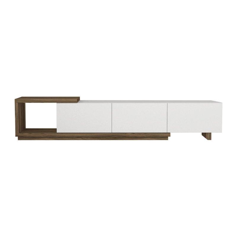 Beyaz Doğal Ahşap Detaylı 200 cm TV Sehpası