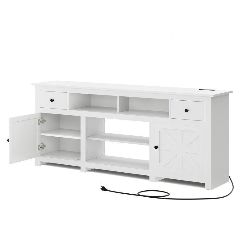 Beyaz Endüstriyel Ahşap 70 cm Geniş Kırsal Tv Ünitesi Çekmeceli ve Şarj İstasyonlu - 80020