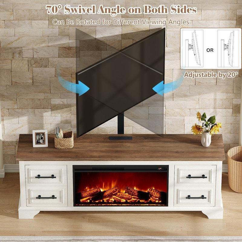 Beyaz Endüstriyel Ahşap 70 inç Elektrikli Şömineli country Tarzı TV Ünitesi - 80080