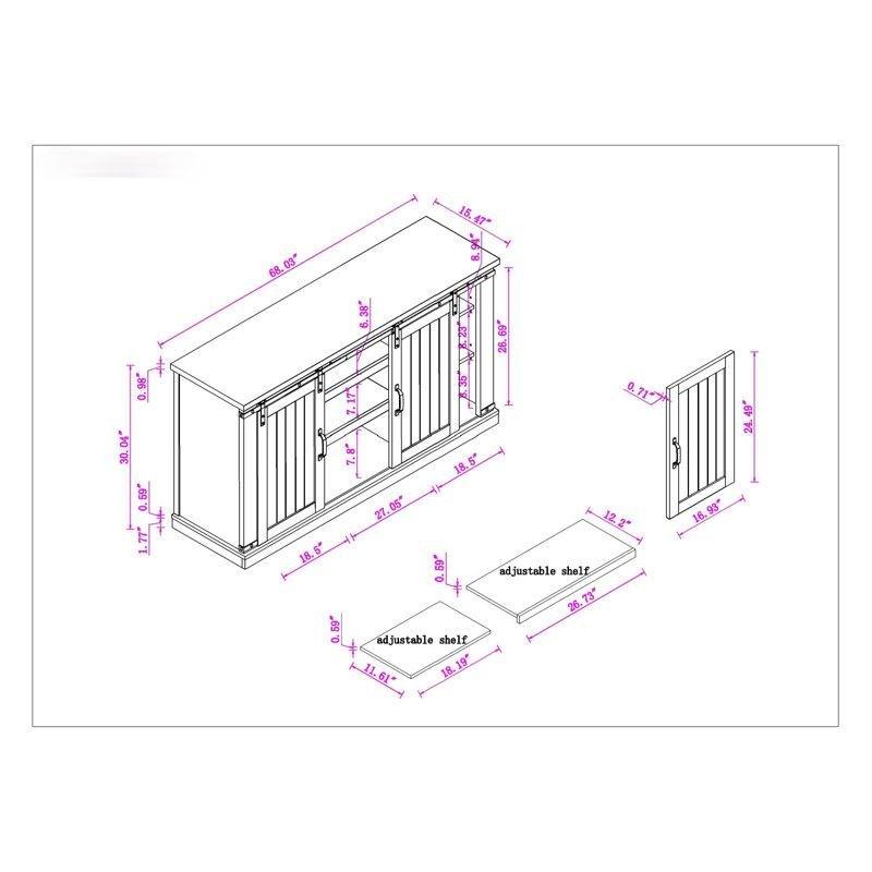 Beyaz Endüstriyel Ahşap 75 İnç TV Ünitesi Kayar Kapılı ve Metal Detaylı - 80014