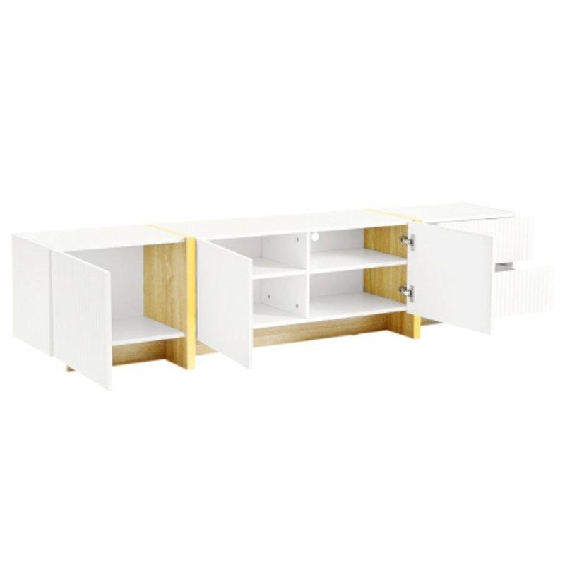 Beyaz Endüstriyel Ahşap Flüt Panelli Altın Ayaklı TV Ünitesi 190x35x45 cm - 79360